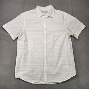 Old Navy Relaxed Fit Button Up Shirt Men's L White Striped Textured Short Sleeve